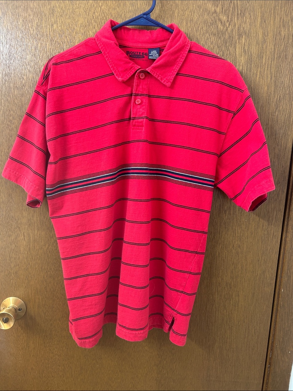 Route 66 Men’s Red Polo with Black & Navy Stripe Detail